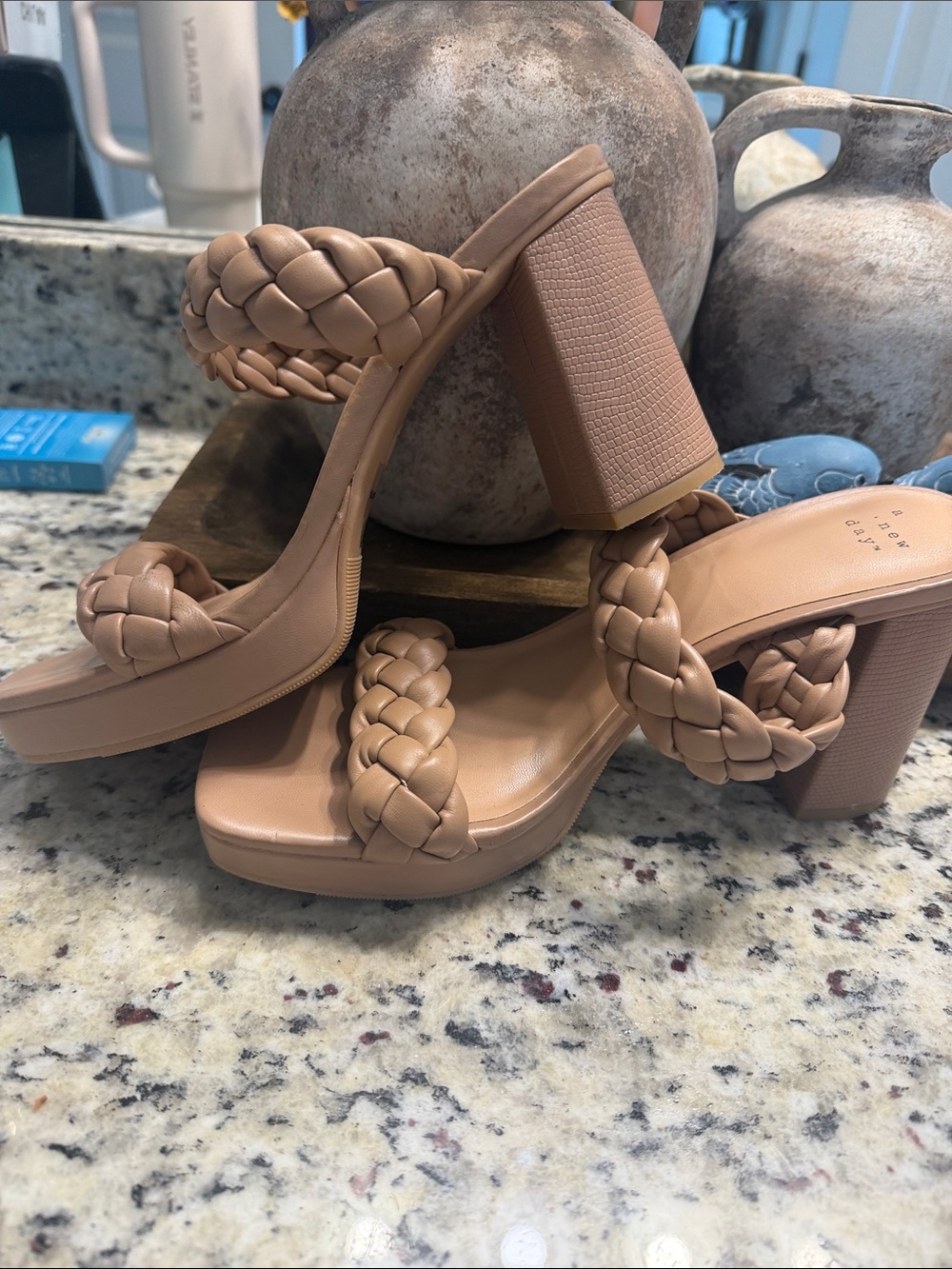 A New Day Braided Double-Strap Block Heel Sandals – Nude